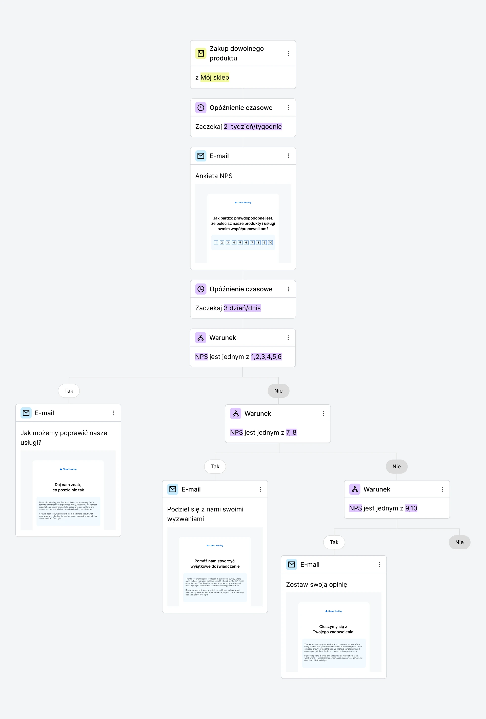 Przykład automatyzacji e-mail z ankietą NPS