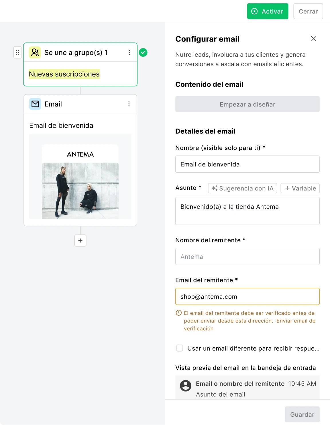 Adición de un email de bienvenida - MailerLite