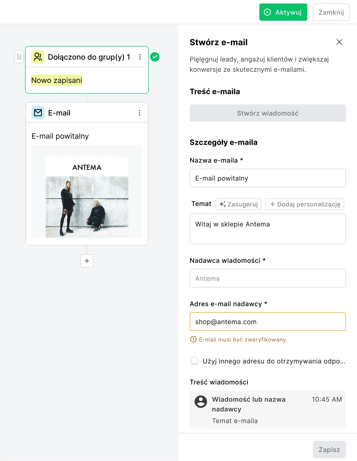 Dodawanie e-maila powitalnego - MailerLite