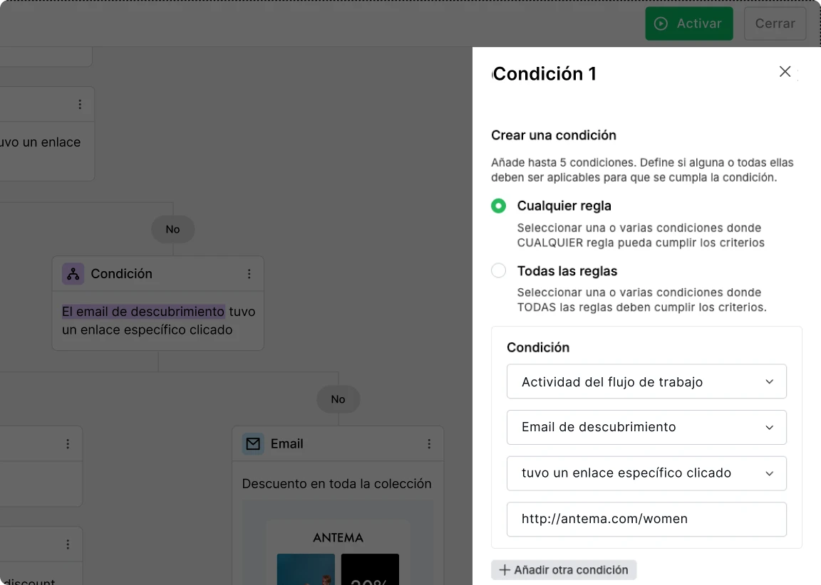 Condición de la serie de email de bienvenida - MailerLite