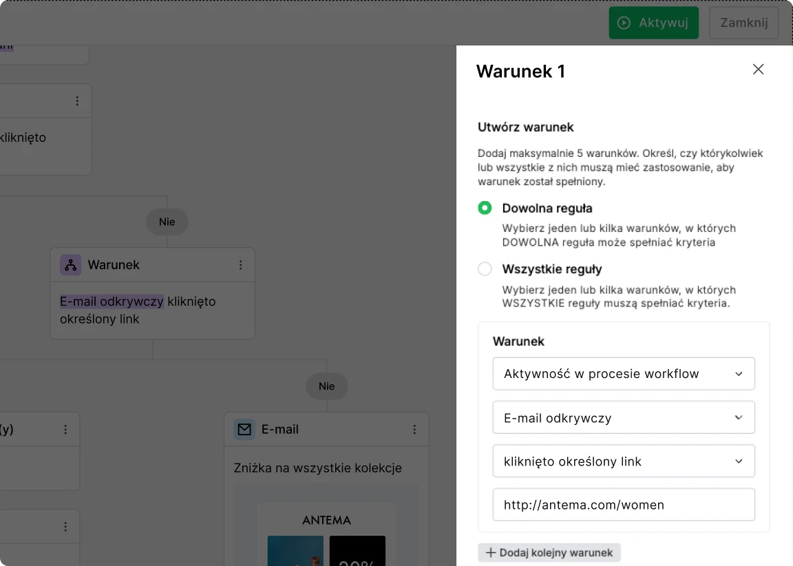 Warunek w serii e-maili powitalnych - MailerLite