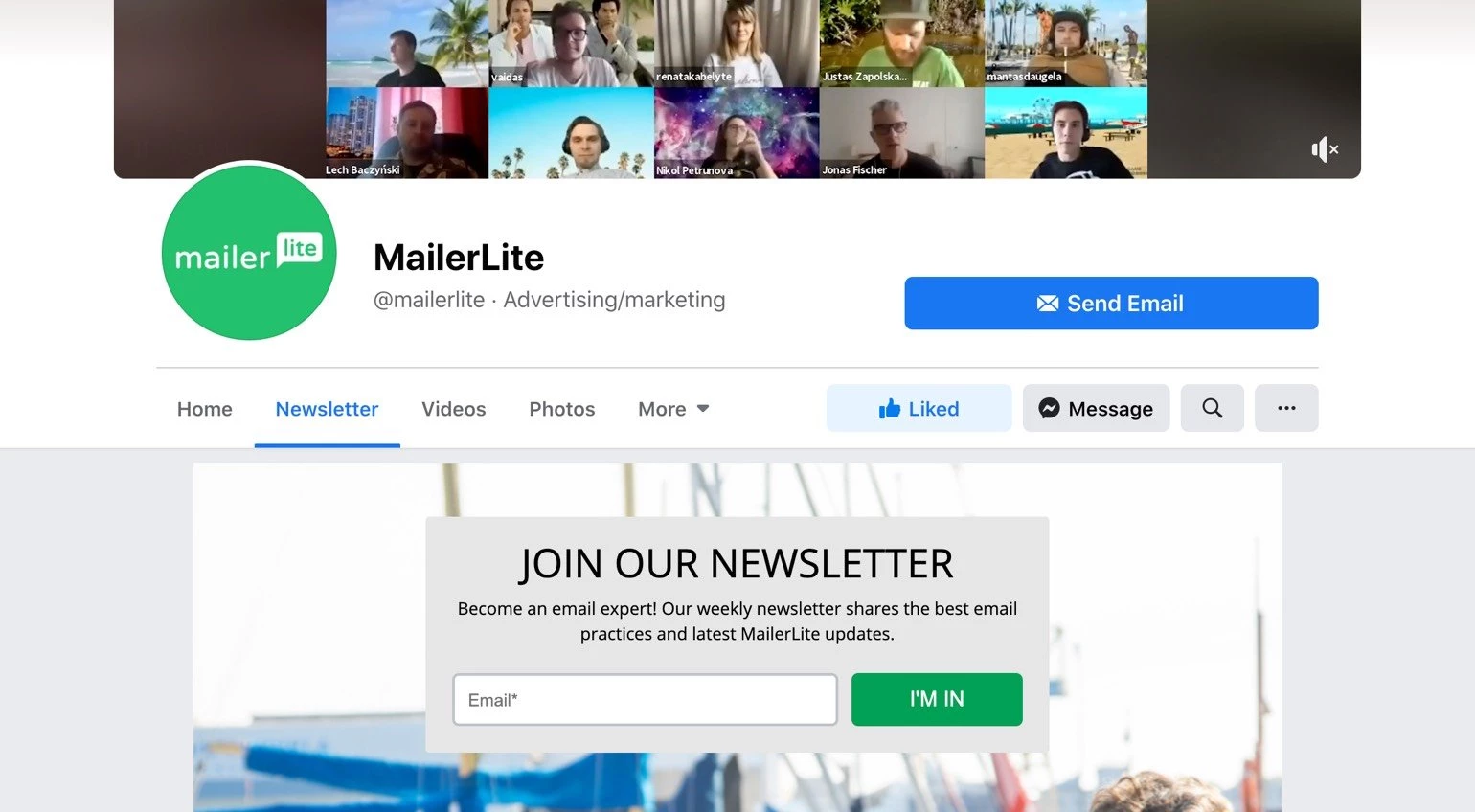 Facebook newsletter embedded signup example - MailerLite