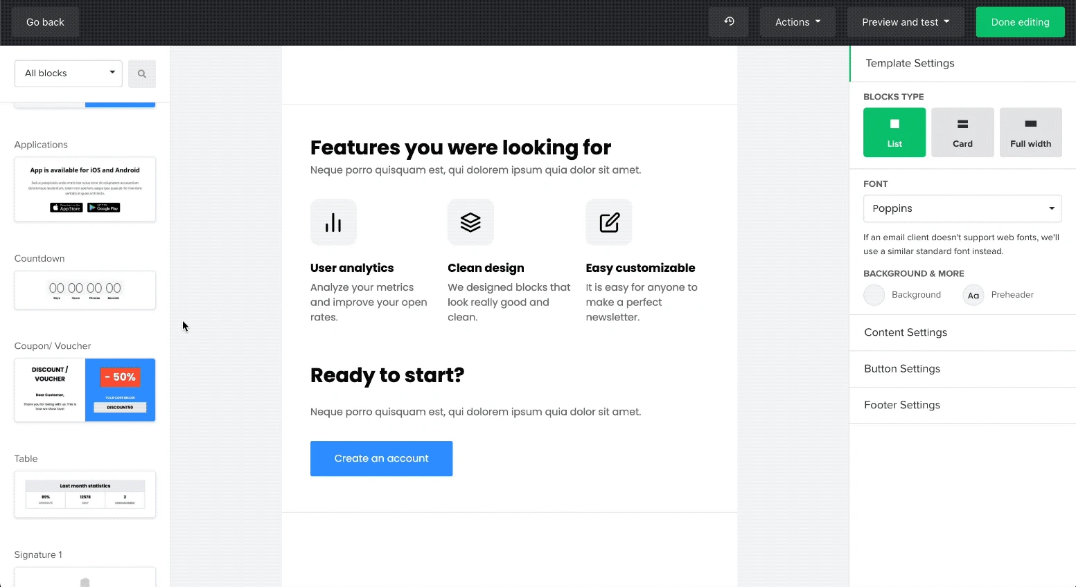 MailerLite’s newsletter builder includes dynamic content blocks