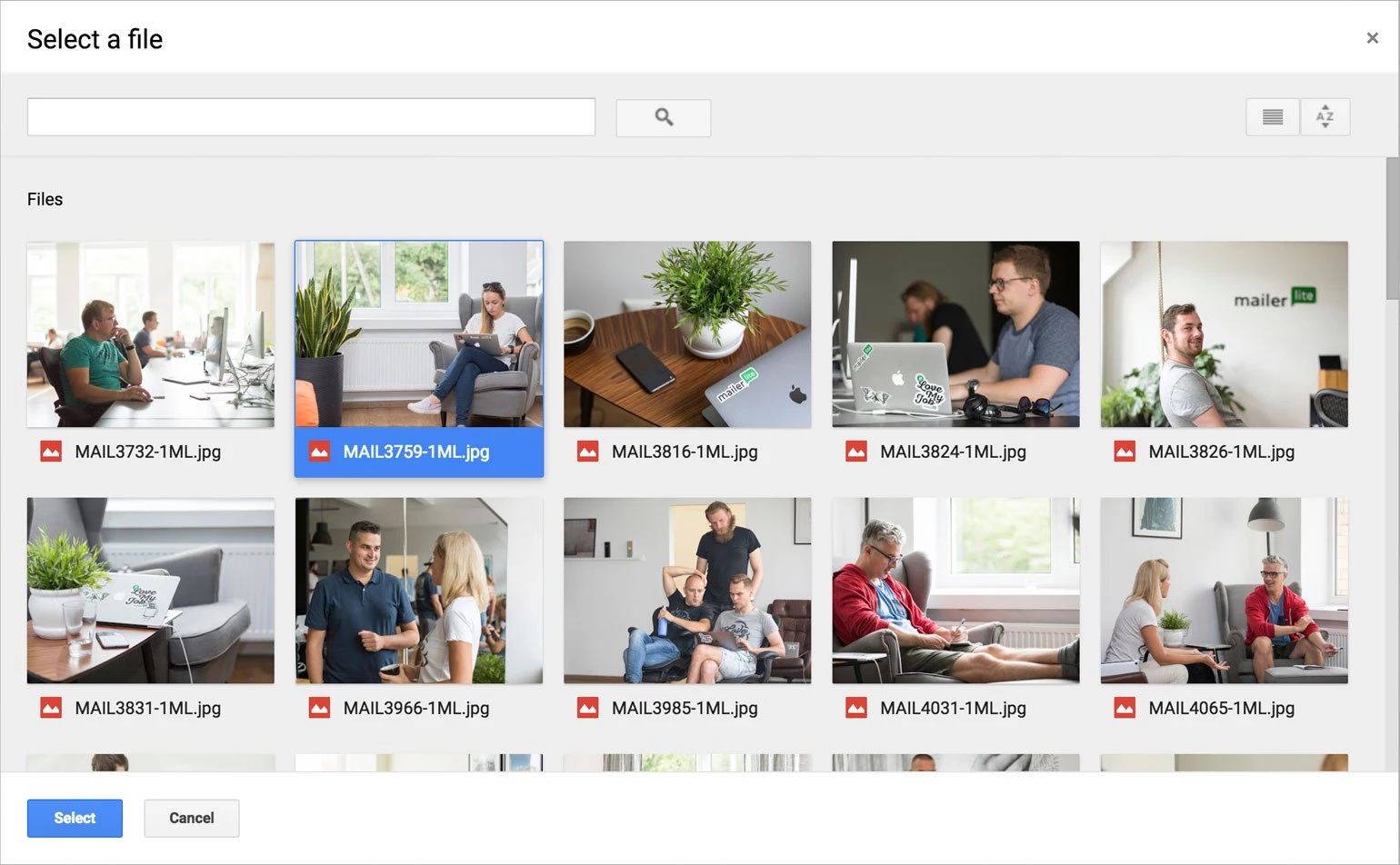 file manager google drive view MailerLite