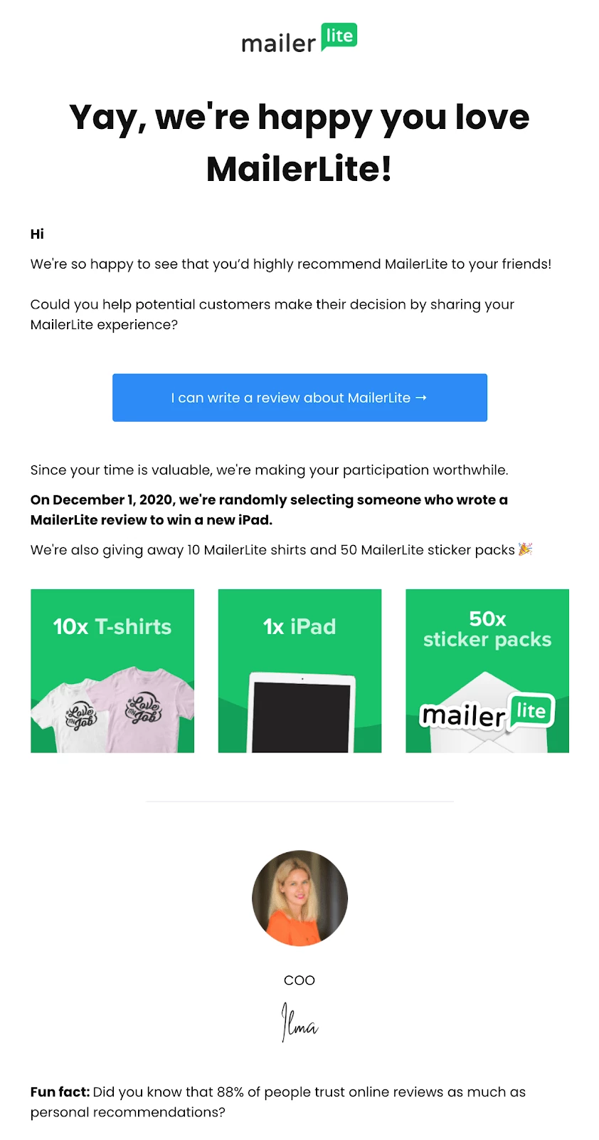 Follow-up email for happy customers mailerlite example nps survey