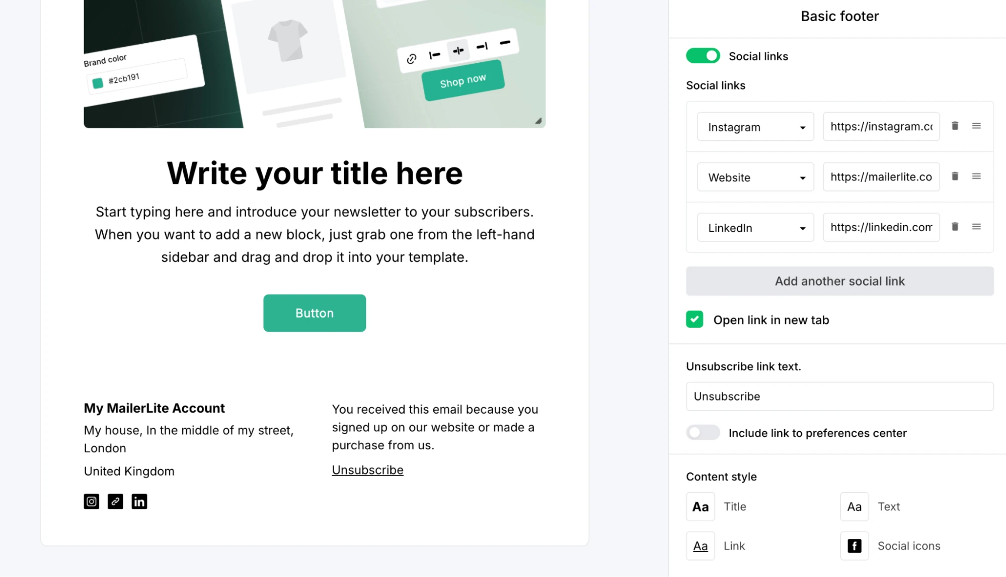 Footer settings in MailerLite