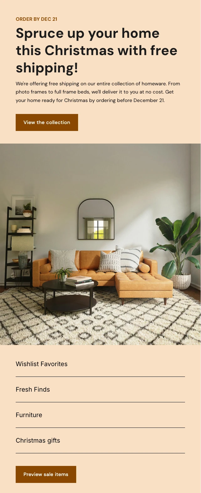 Screenshot of an email offering free shipping