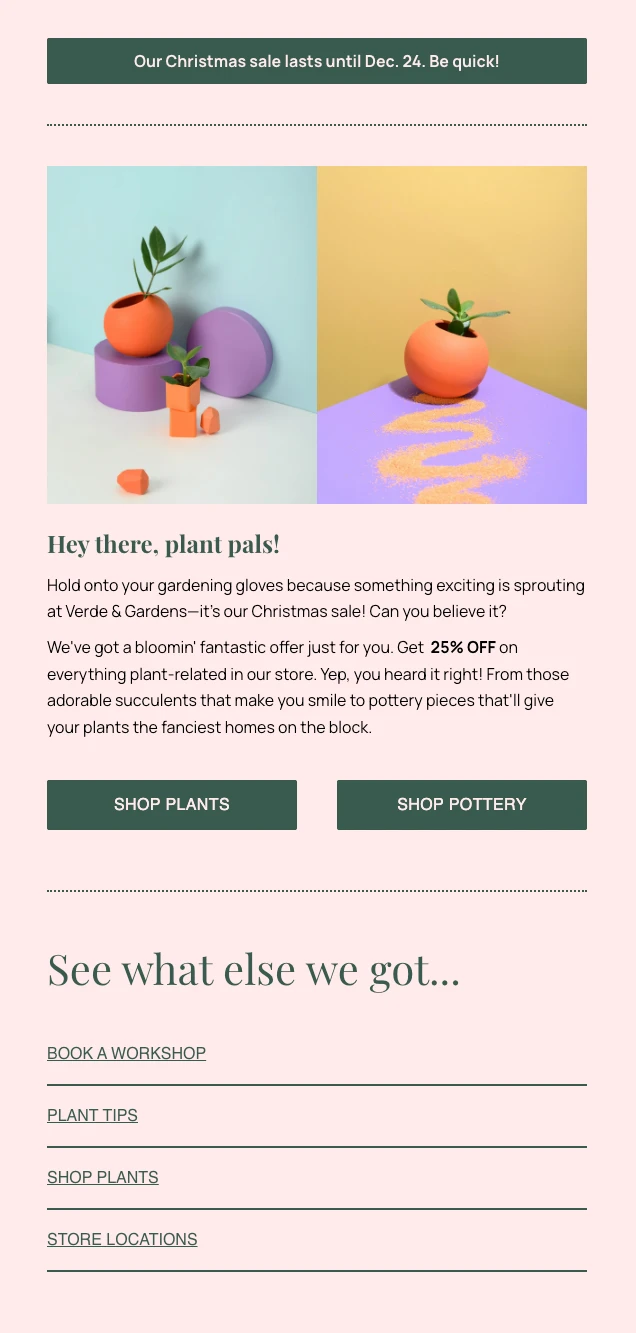 Screenshot of an email with fun christmas copy