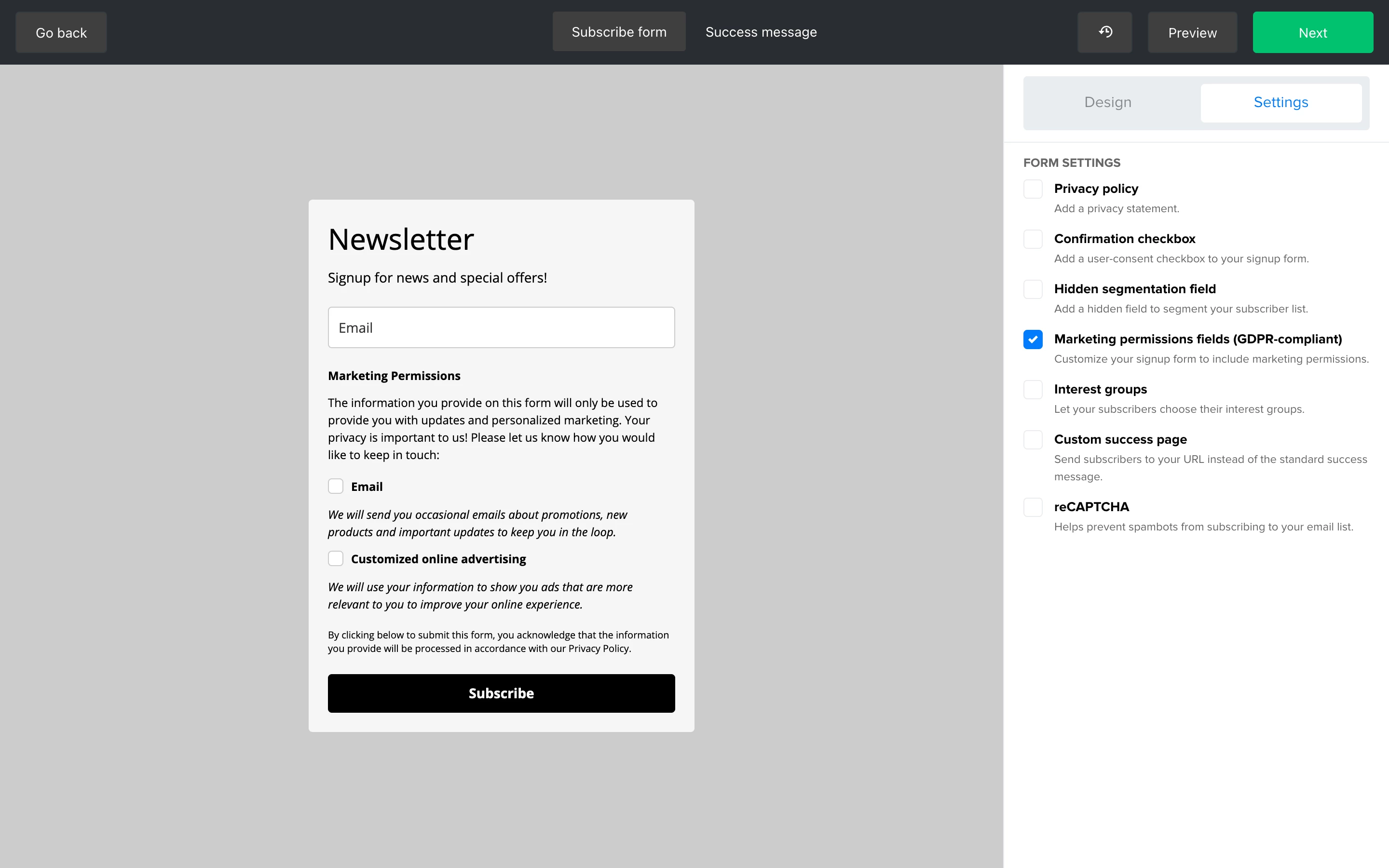 GDPR-friendly subscribe forms in MailerLite