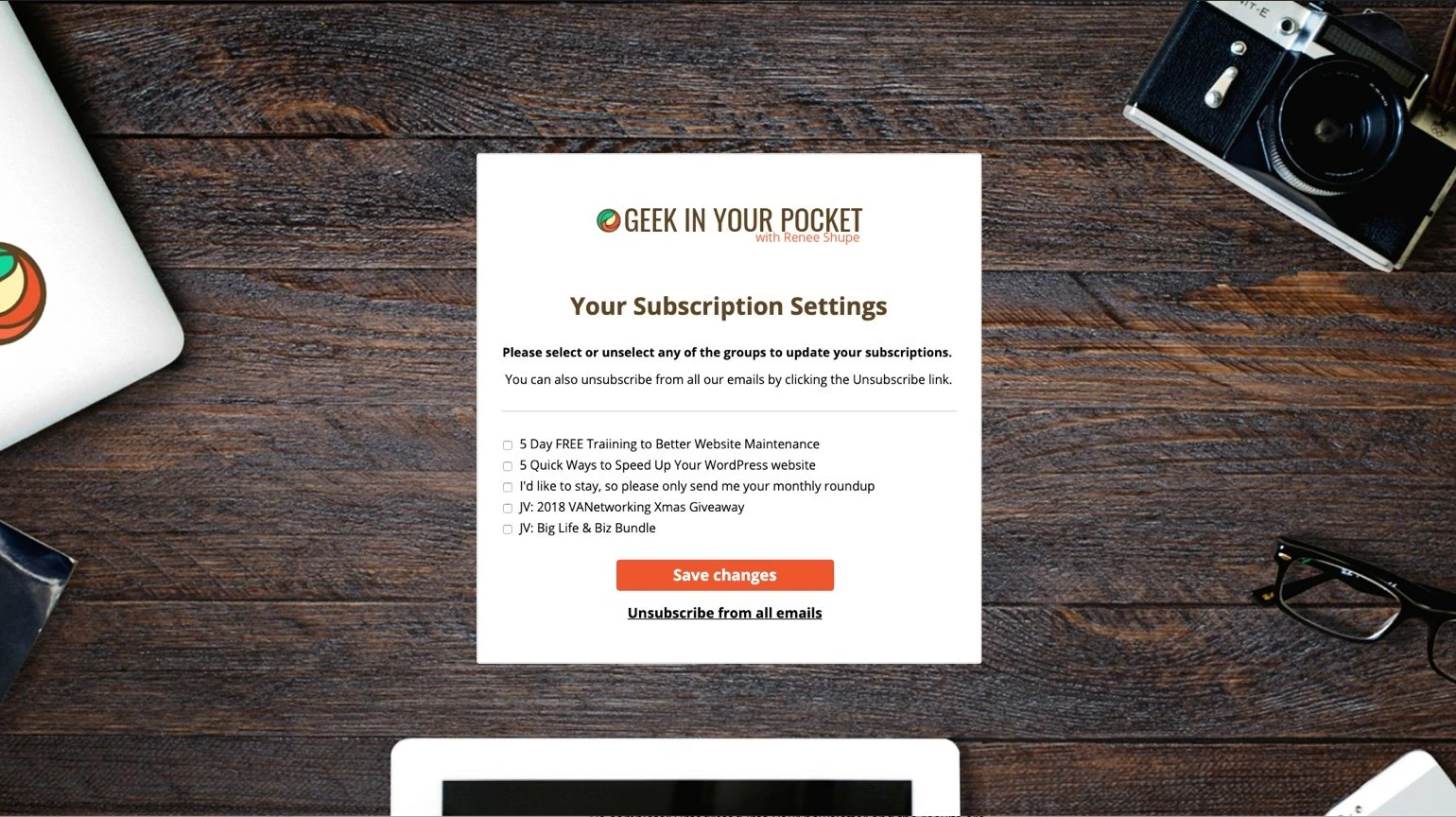 Geek in your pocket unsubscribe page example