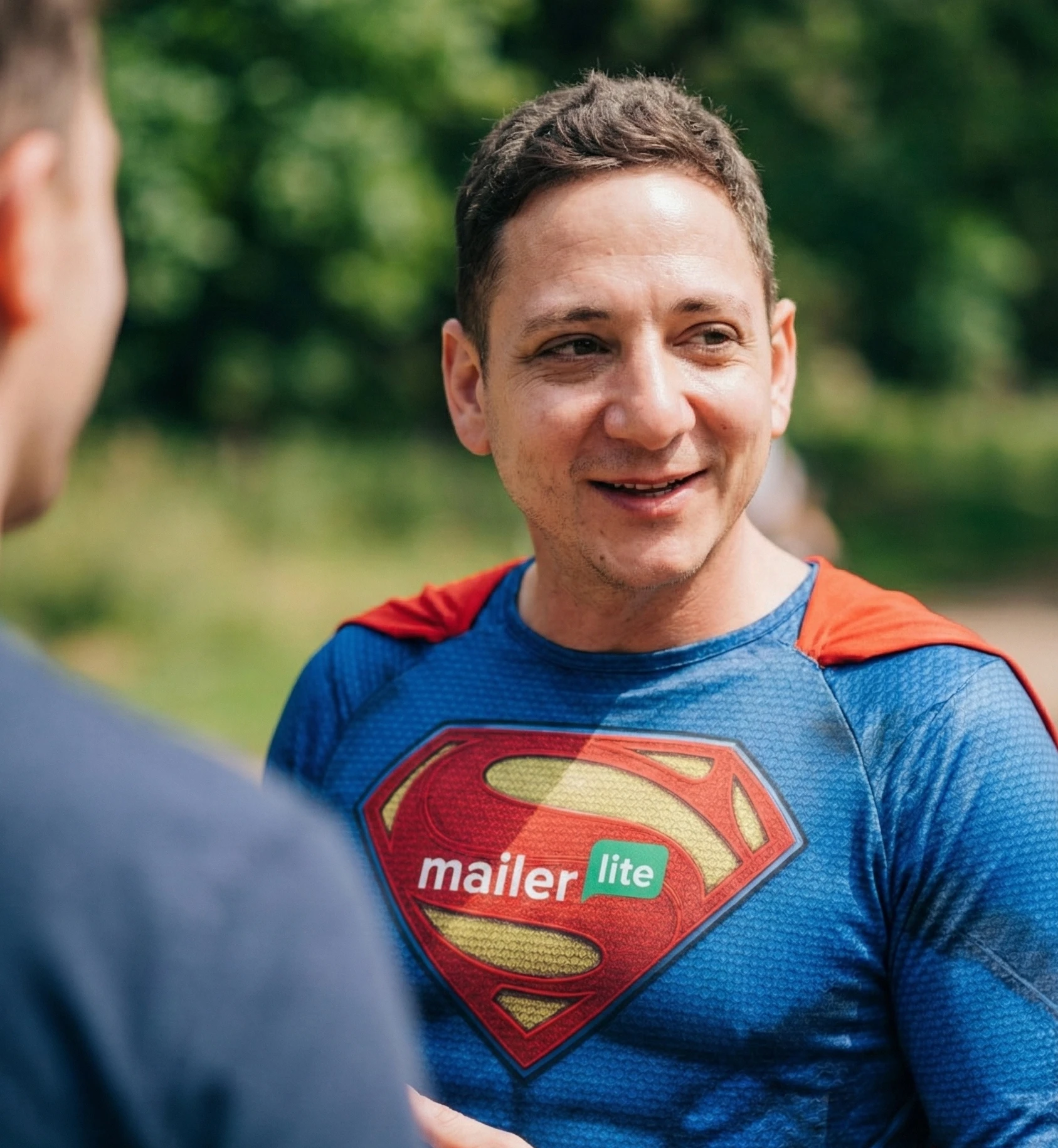 Matias dressed in a superman avatar, created by AI