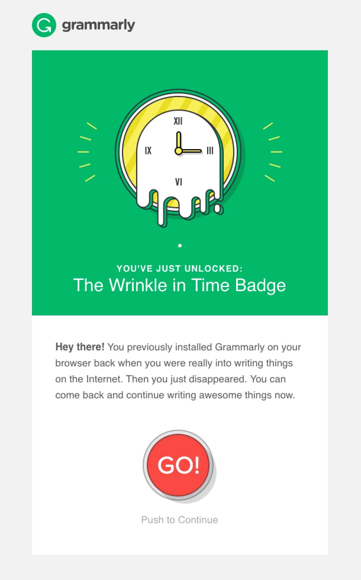 Grammarly re engagement email campaign example