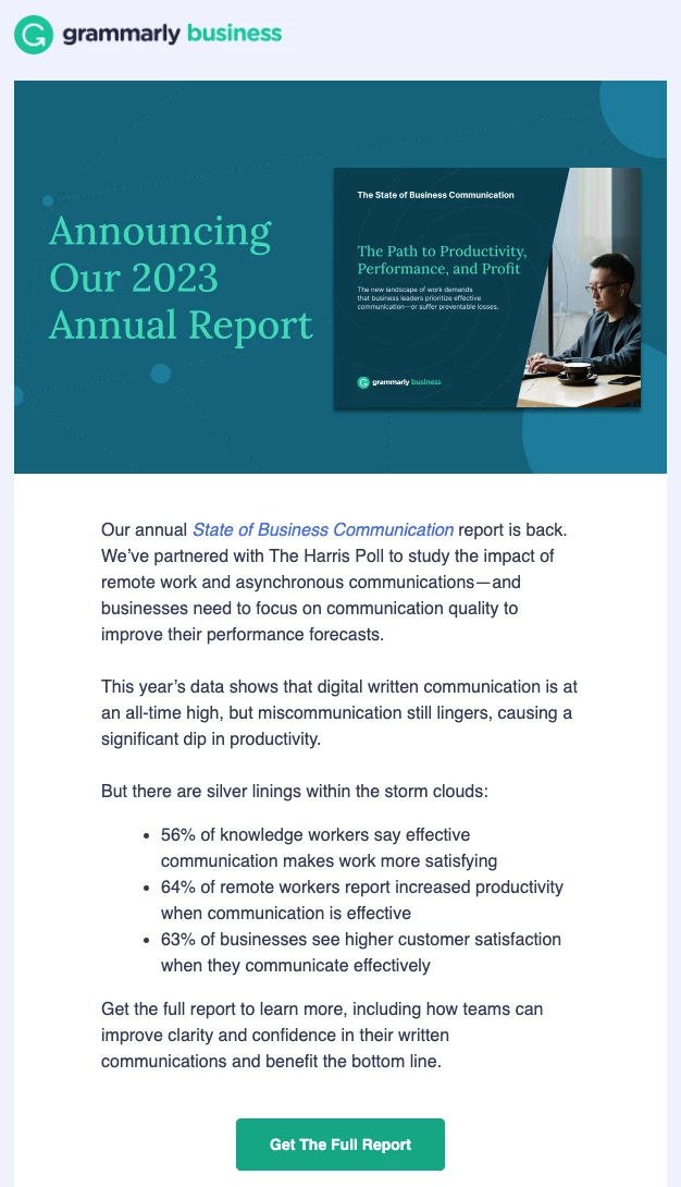 b2b email marketing example grammarly report