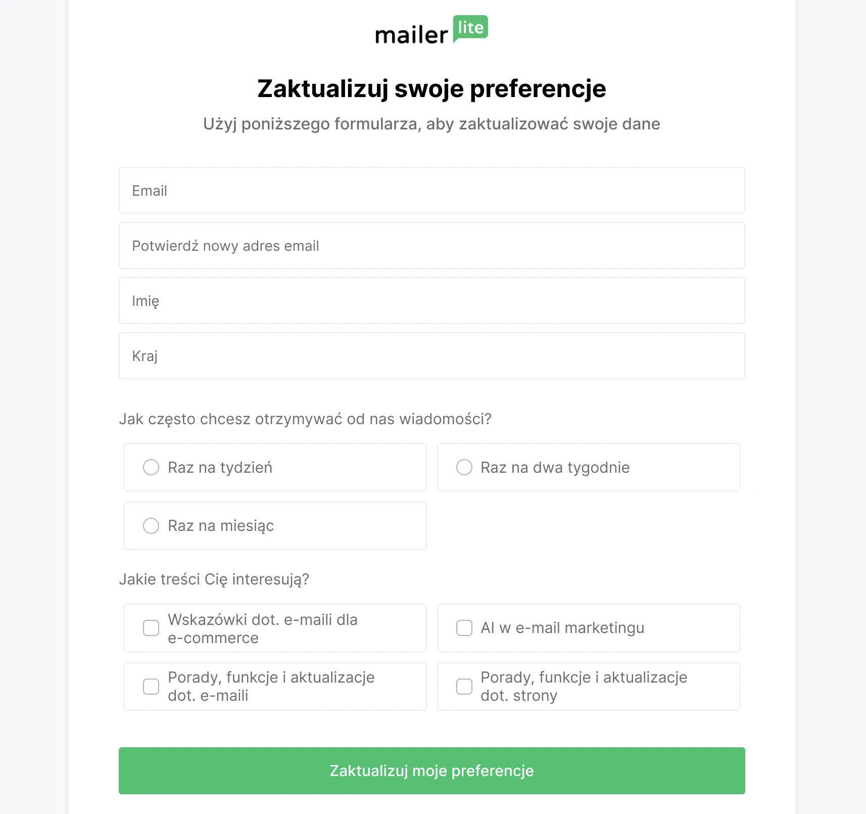 MailerLite's preference center