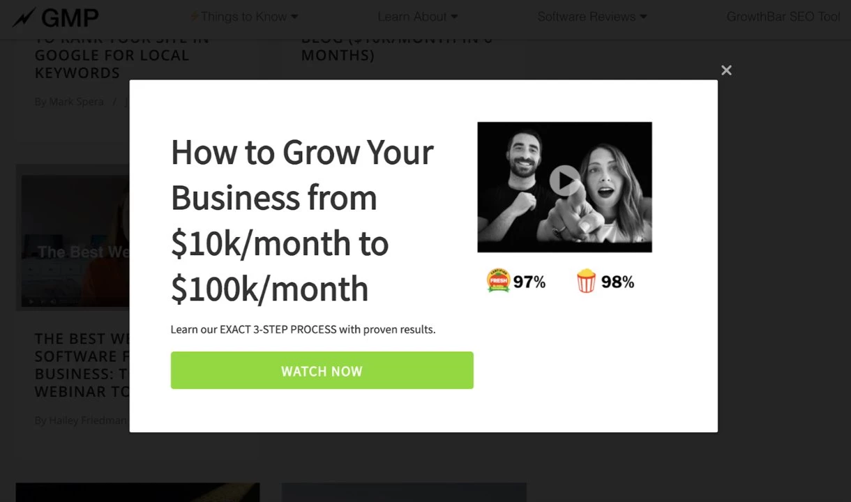 Growth Marketing pro pop up example