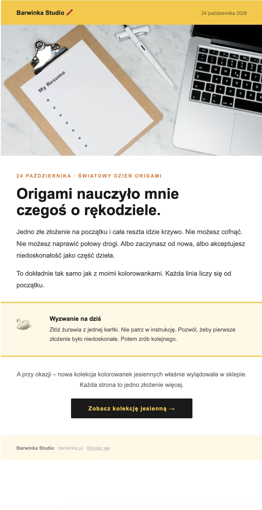Przykład newslettera dla branży rękodzieła