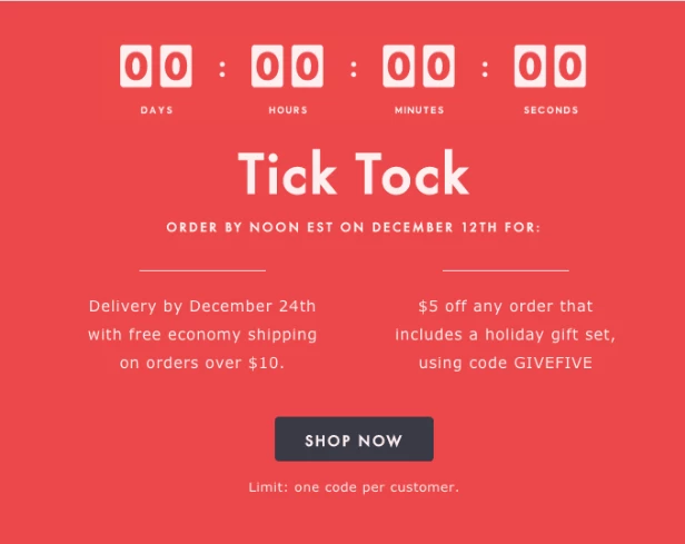 holiday email urgency example email marketing red background