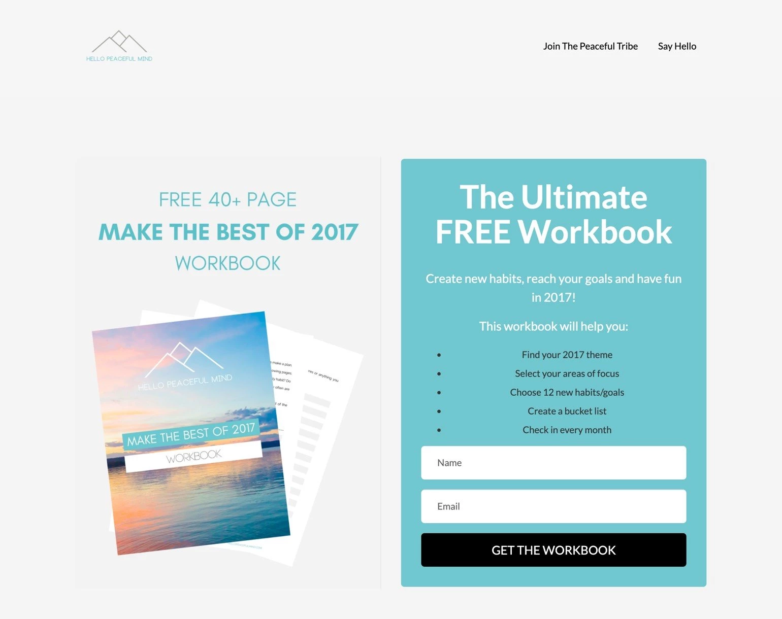 Hello Peaceful Mind landing page example