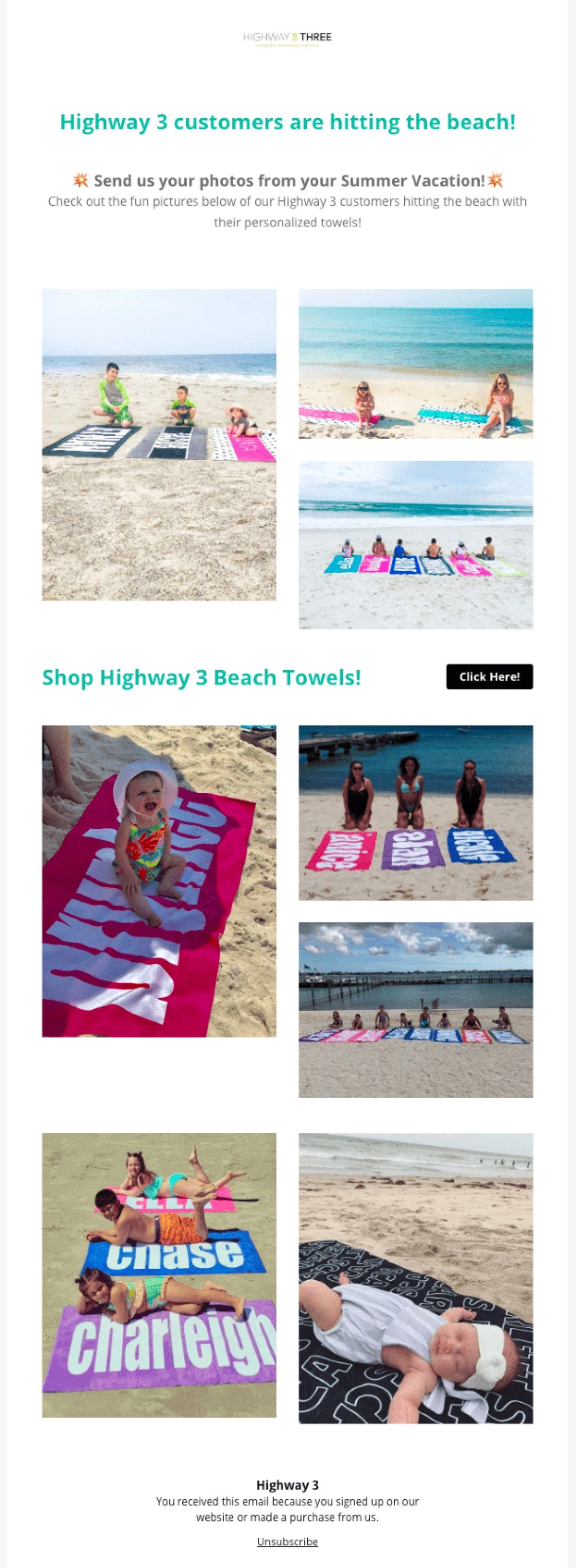 Highway 3 ecommerce newsletter with user generated content photos