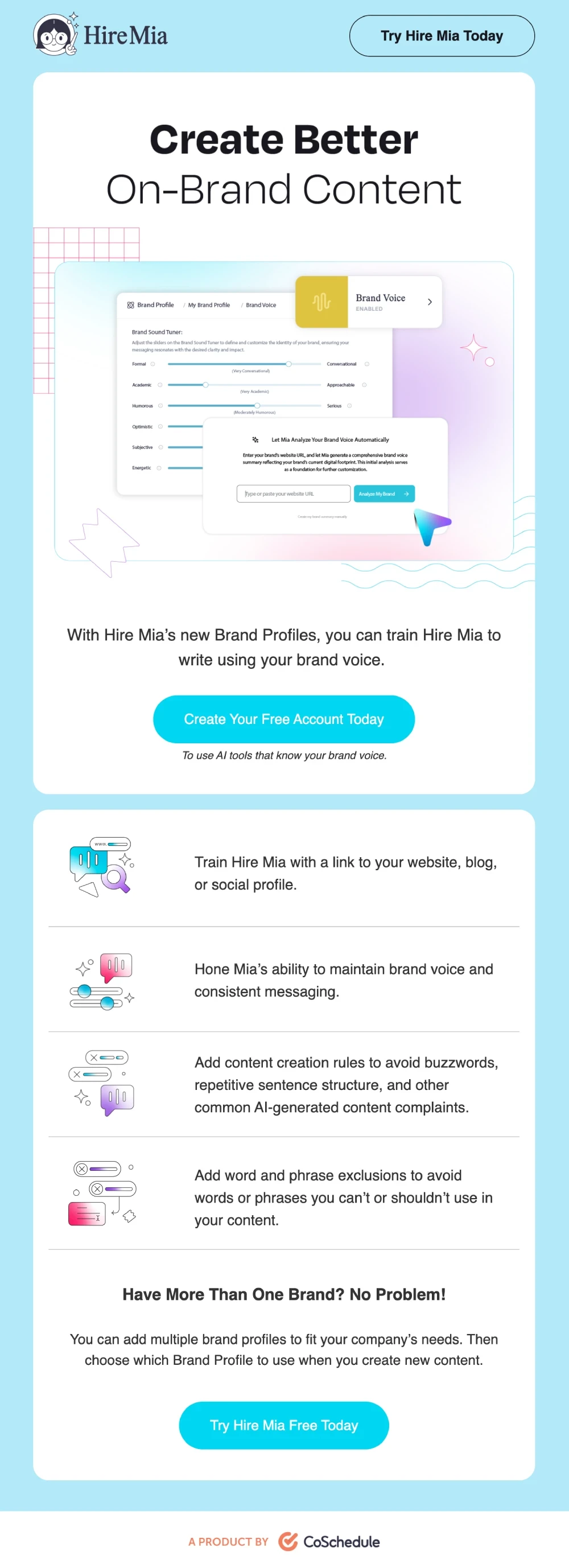 CoSchedule HireMia product launch email example.