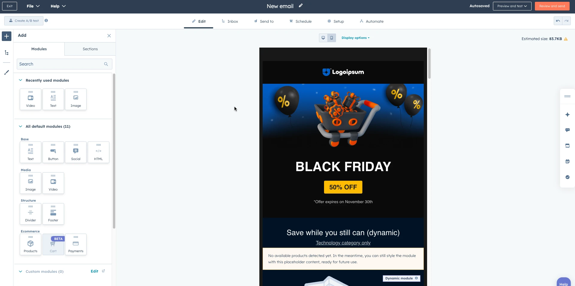 HubSpot email editor