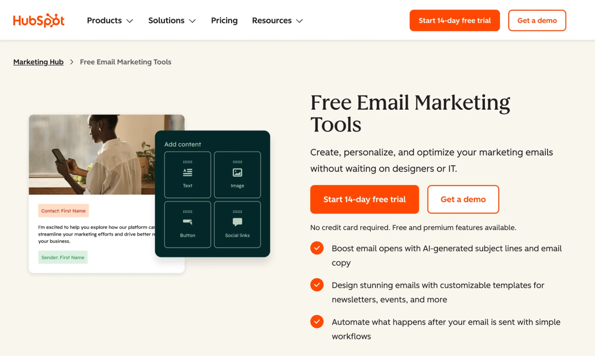 Screenshot of the HubSpot homepage