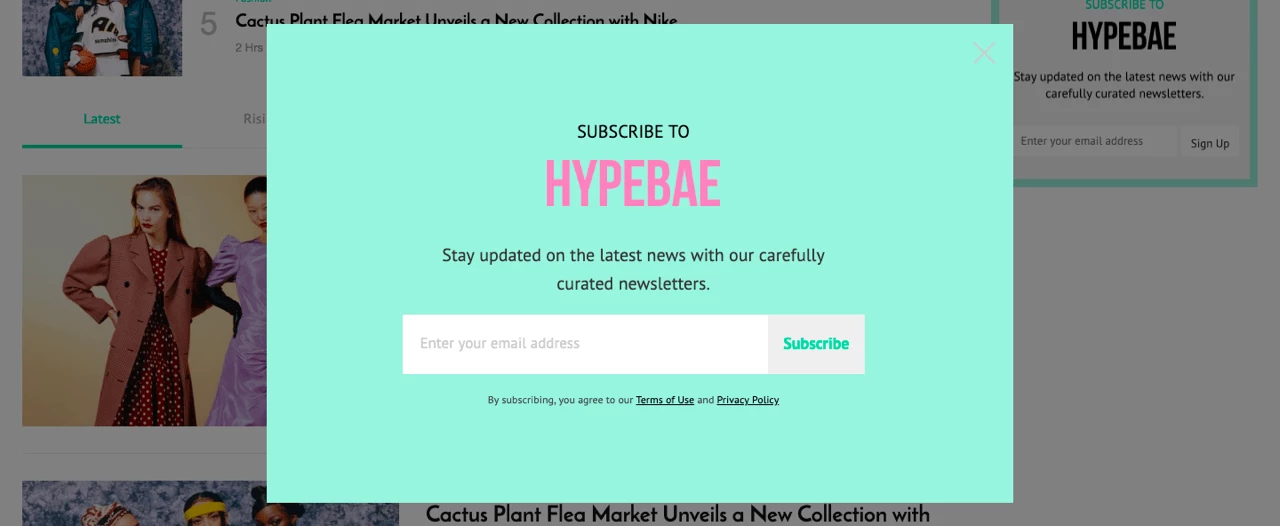 HYPEBAE signup form example