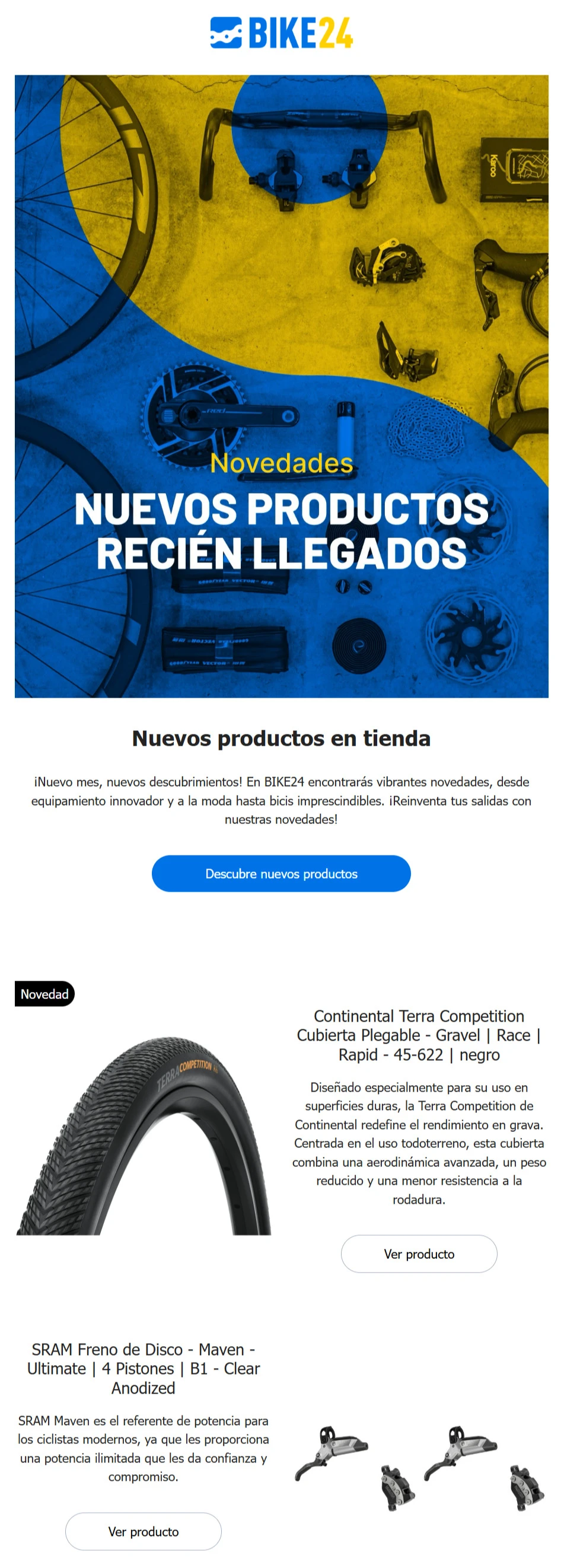 Newsletter de correo anunciando que ciertos productos vuelven a estar en stock