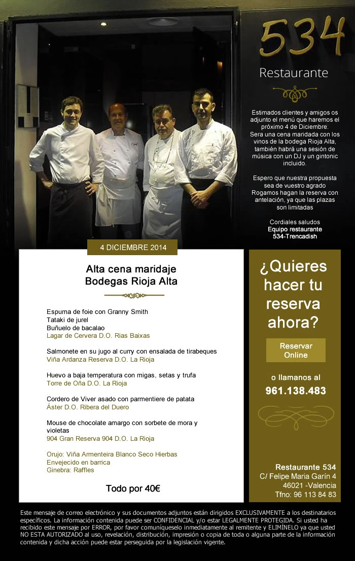 ejemplo de newsletter de restaurant
