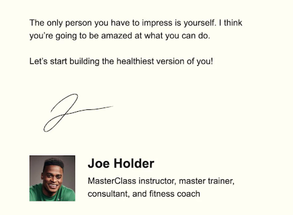 Masterclass email sign-off example simple signature inspirational quote