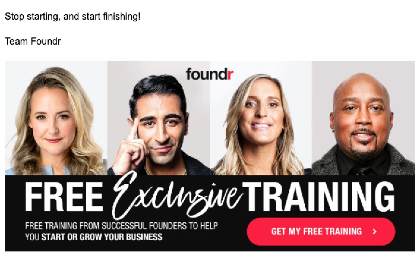 Foundr email sign-off example free exclusive training profile speakers
