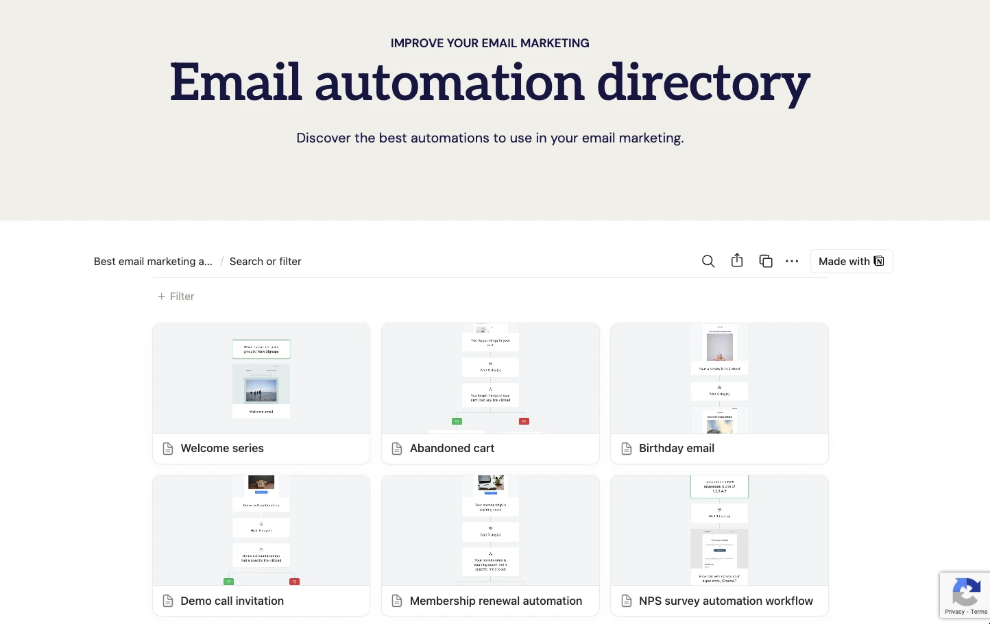 screenshot of a directory in a MailerLite landing page