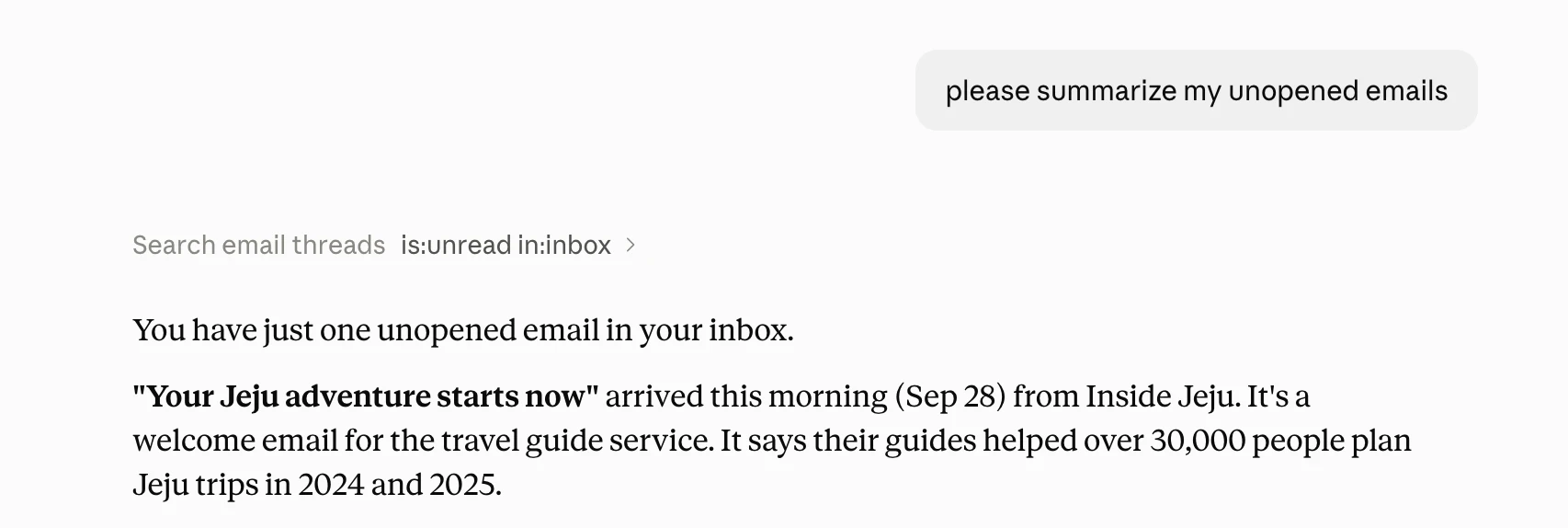 Claude summary of an unopened email