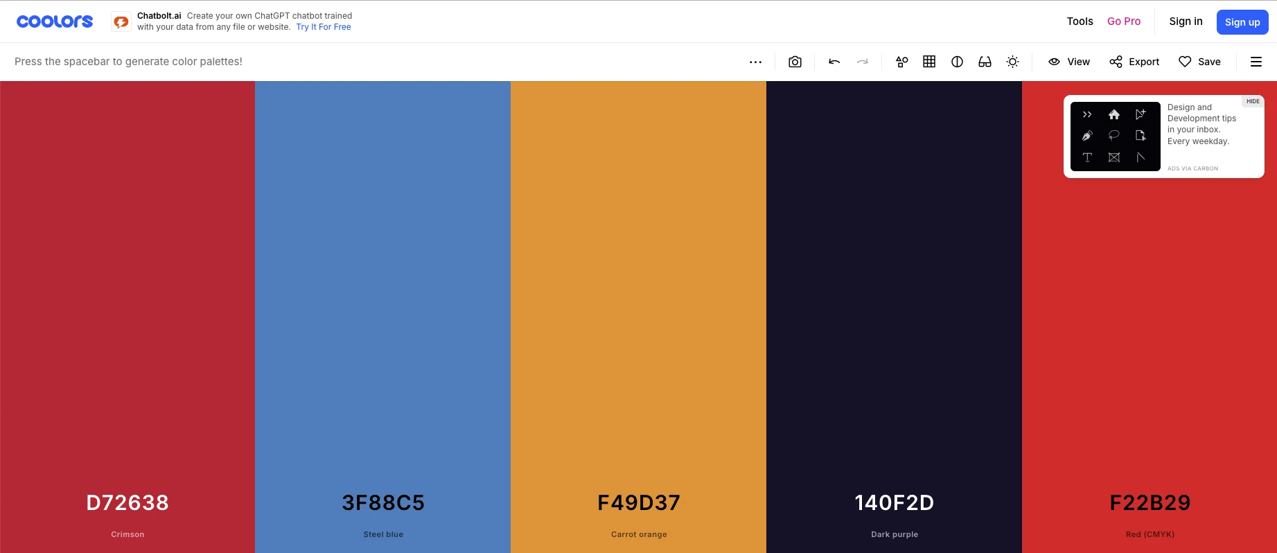 Colorful color palette made on Coolors