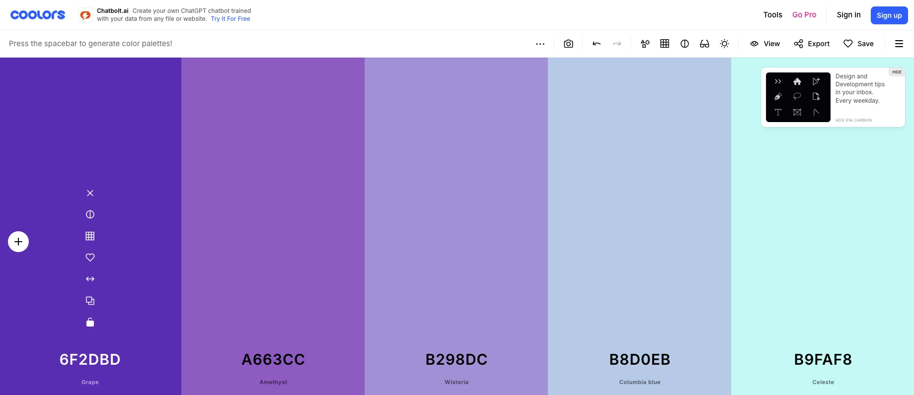 Purple color palette made on Coolors