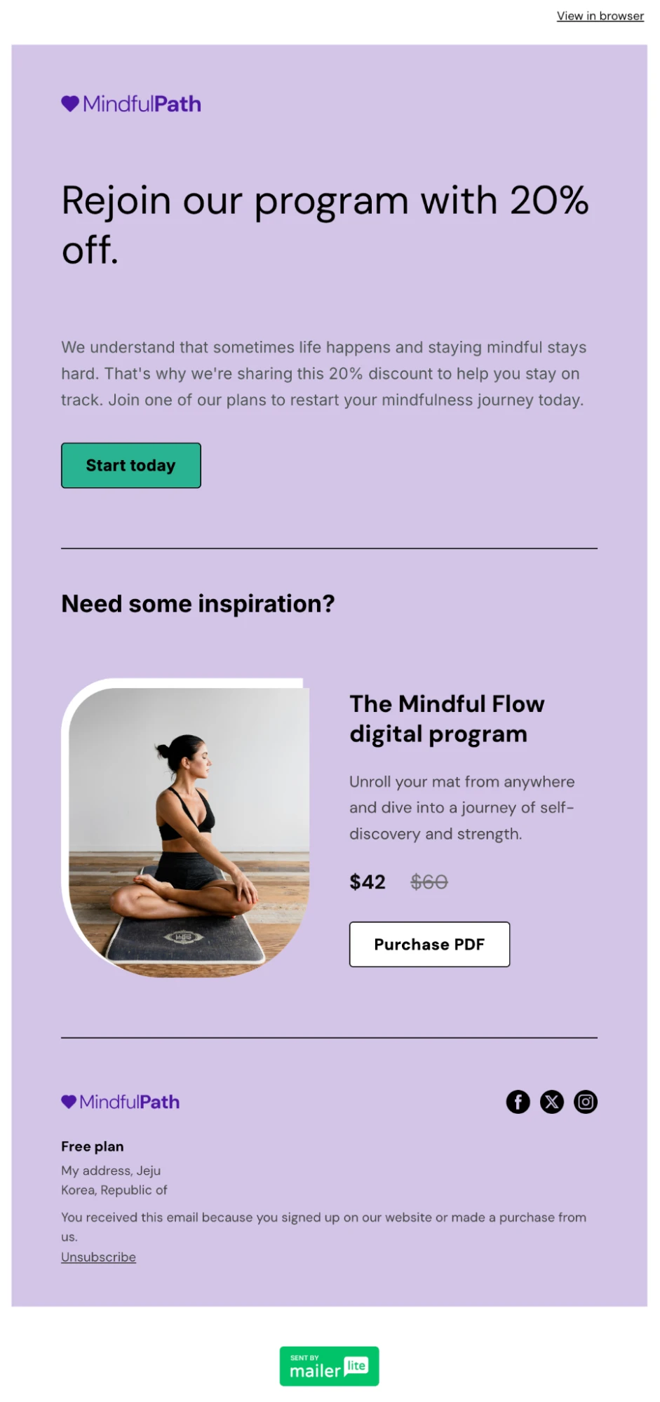 screenshot of a re-engagement email for gyms