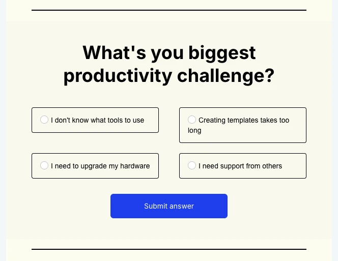 A screenshot of an in-email survey used for segmentation.