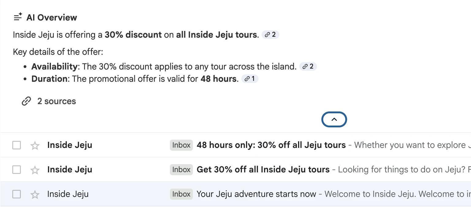 An AI summary of emails in Gmail