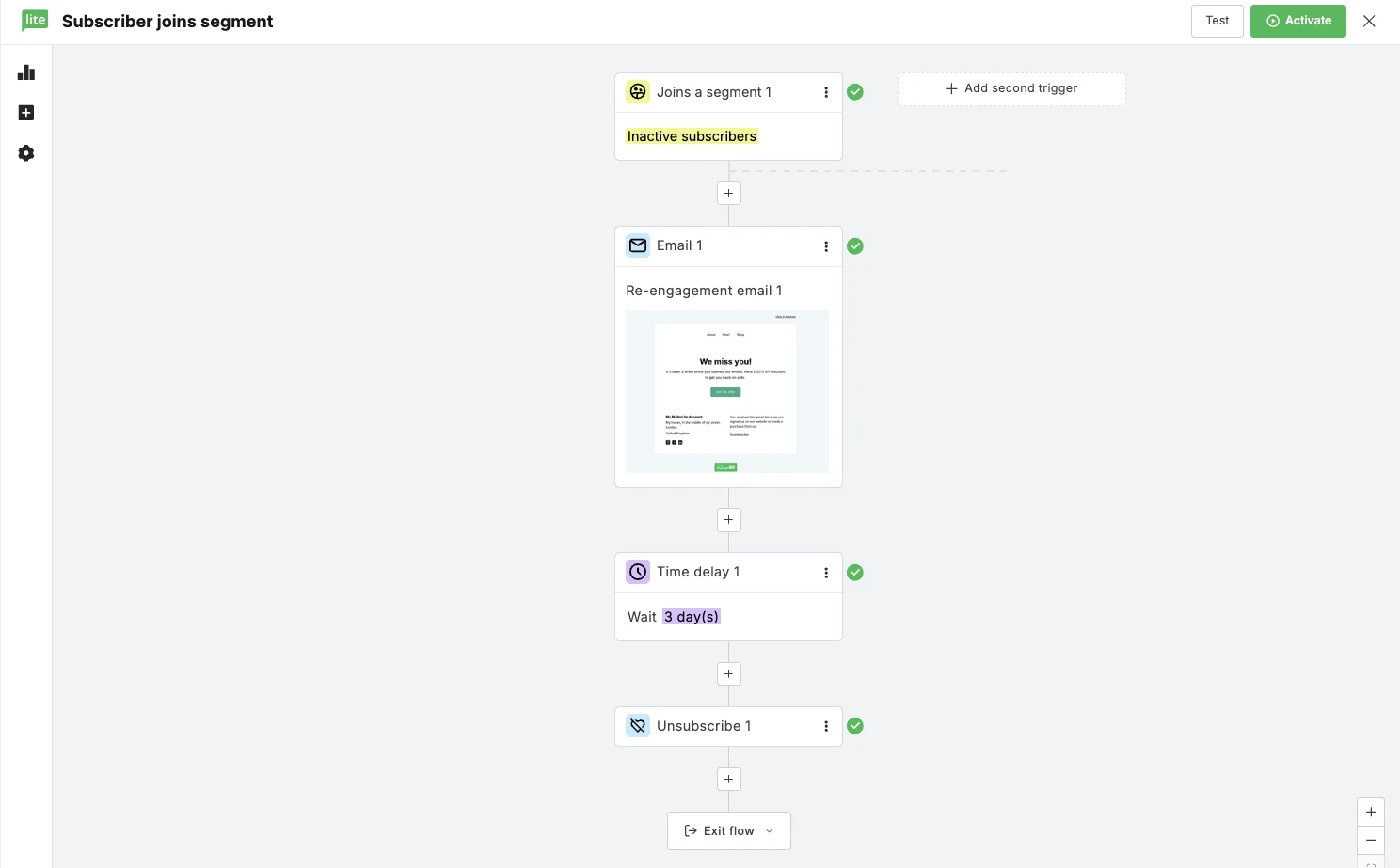 Screenshot showing MailerLite's segmentation trigger