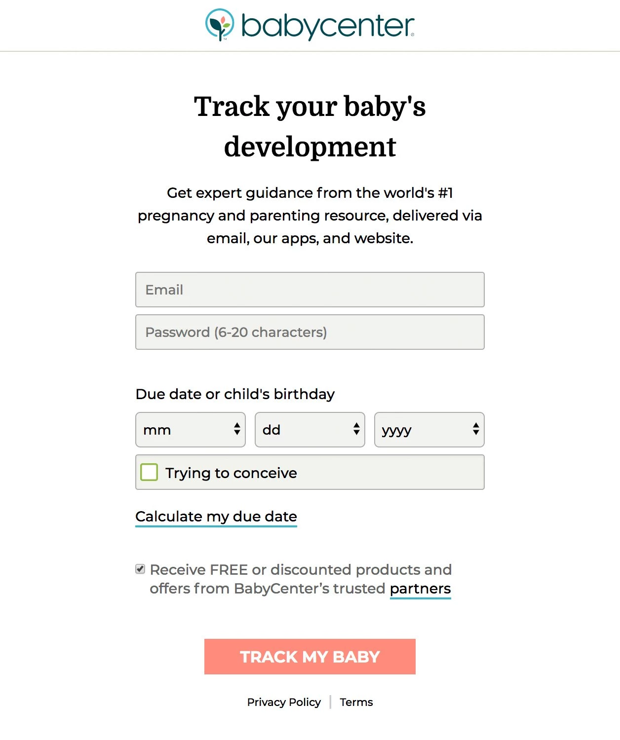babycenter healthcare subscriber form example