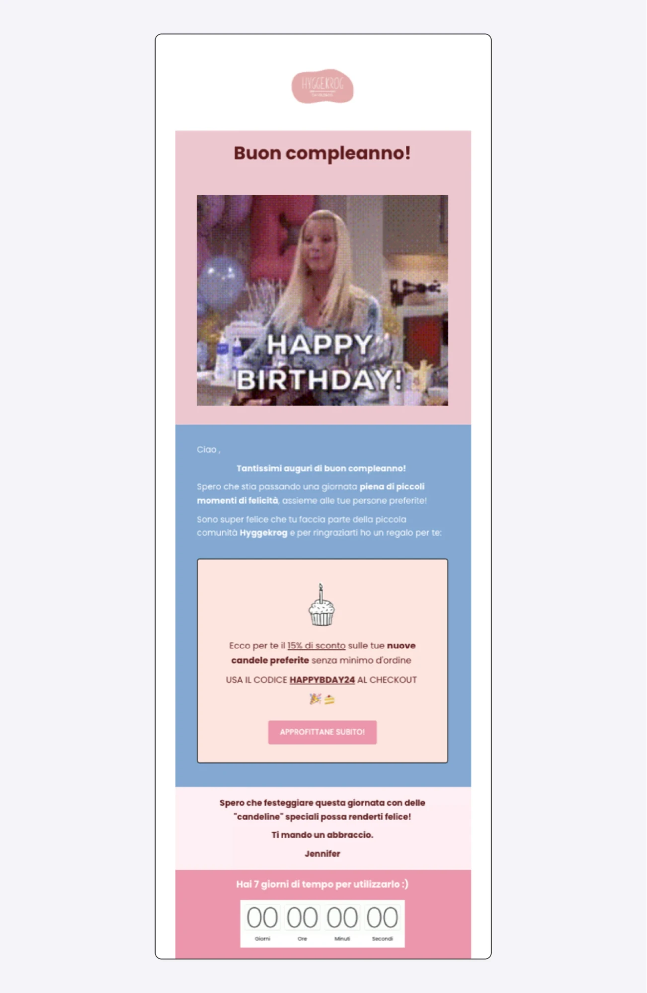Screenshot of Hyggekrog's birthday email