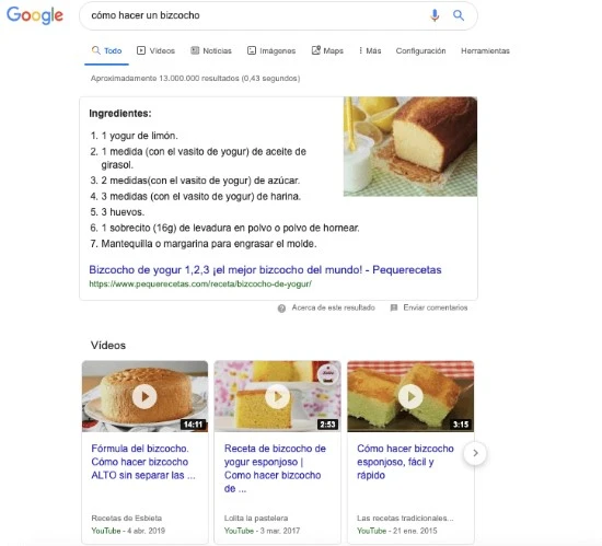 página de google mostrando pocisionamiento de sitio web
