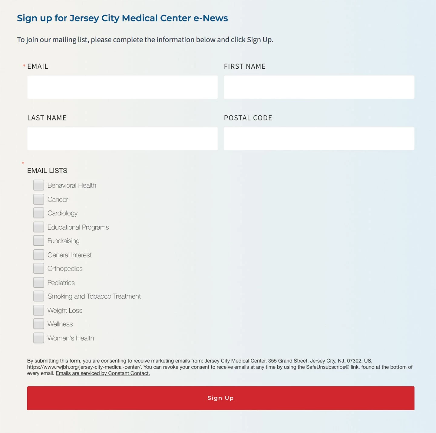 healthcare subscriber form with segmentation example