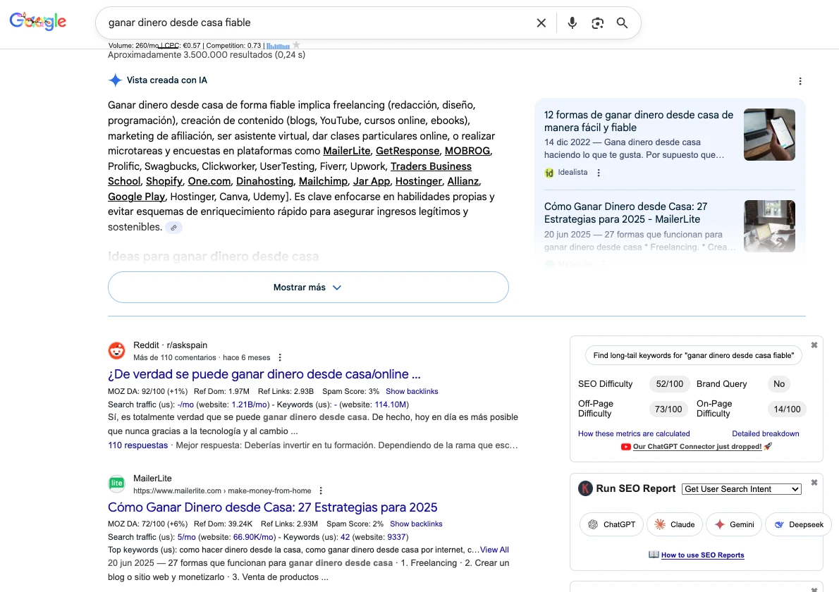 vista de resultados en página de búsqueda de google