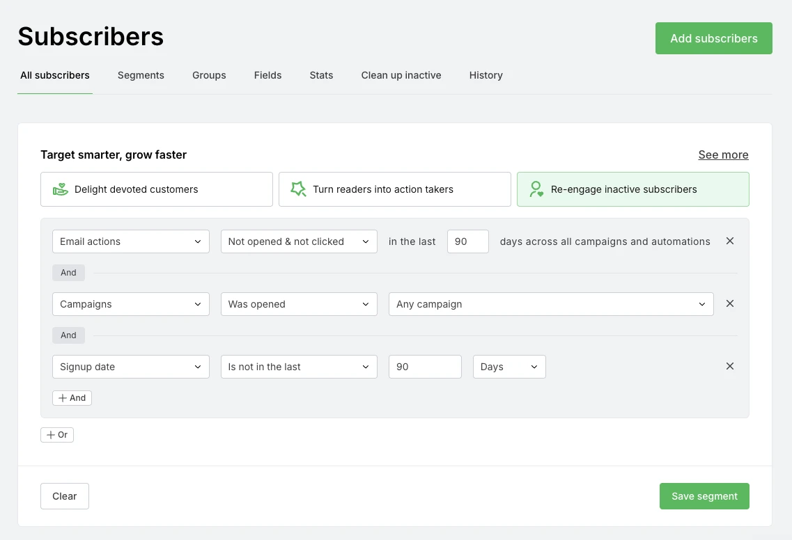 Filter inactive subscribers within the MailerLite Dashboard