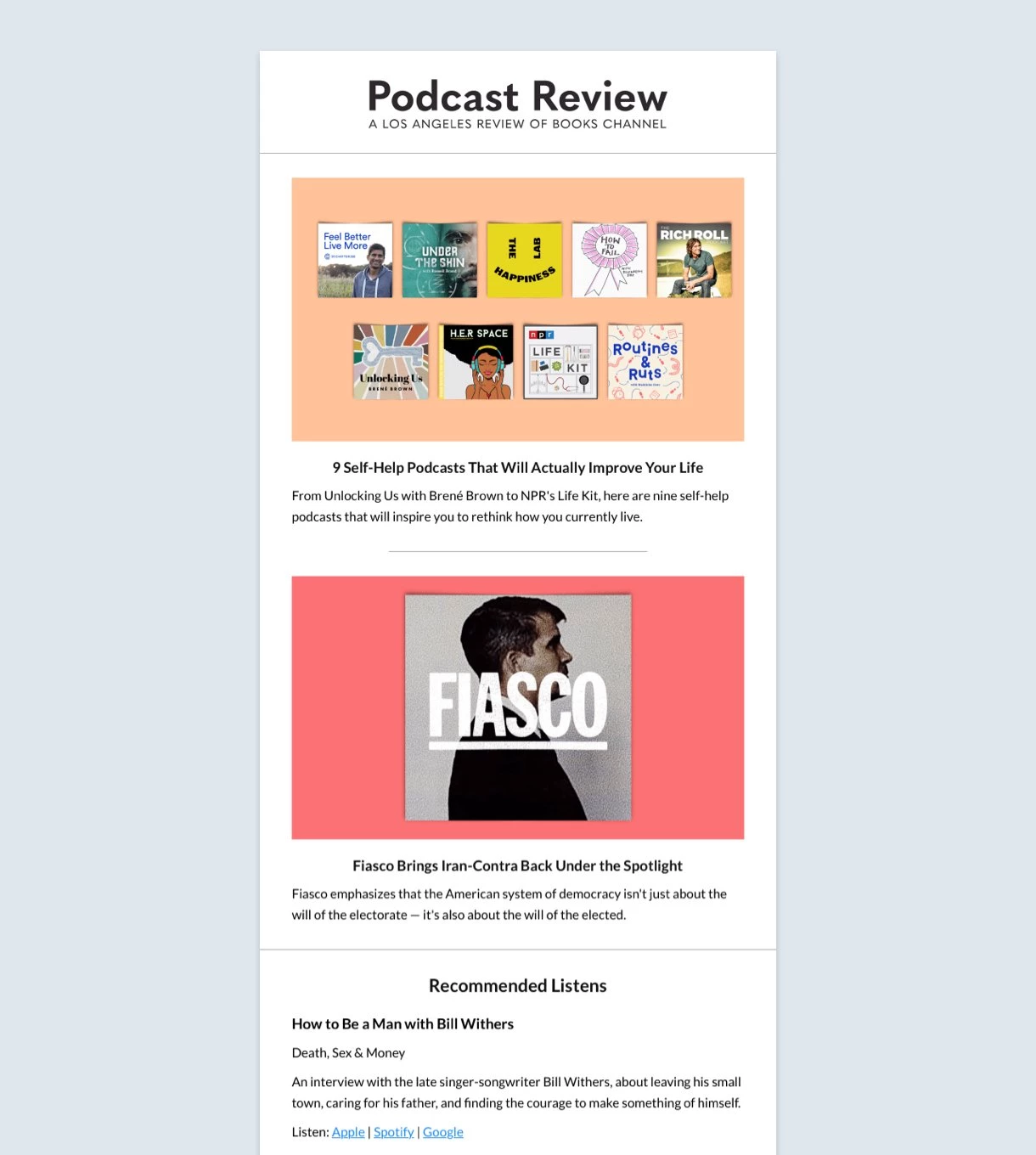Podcast review newsletter example