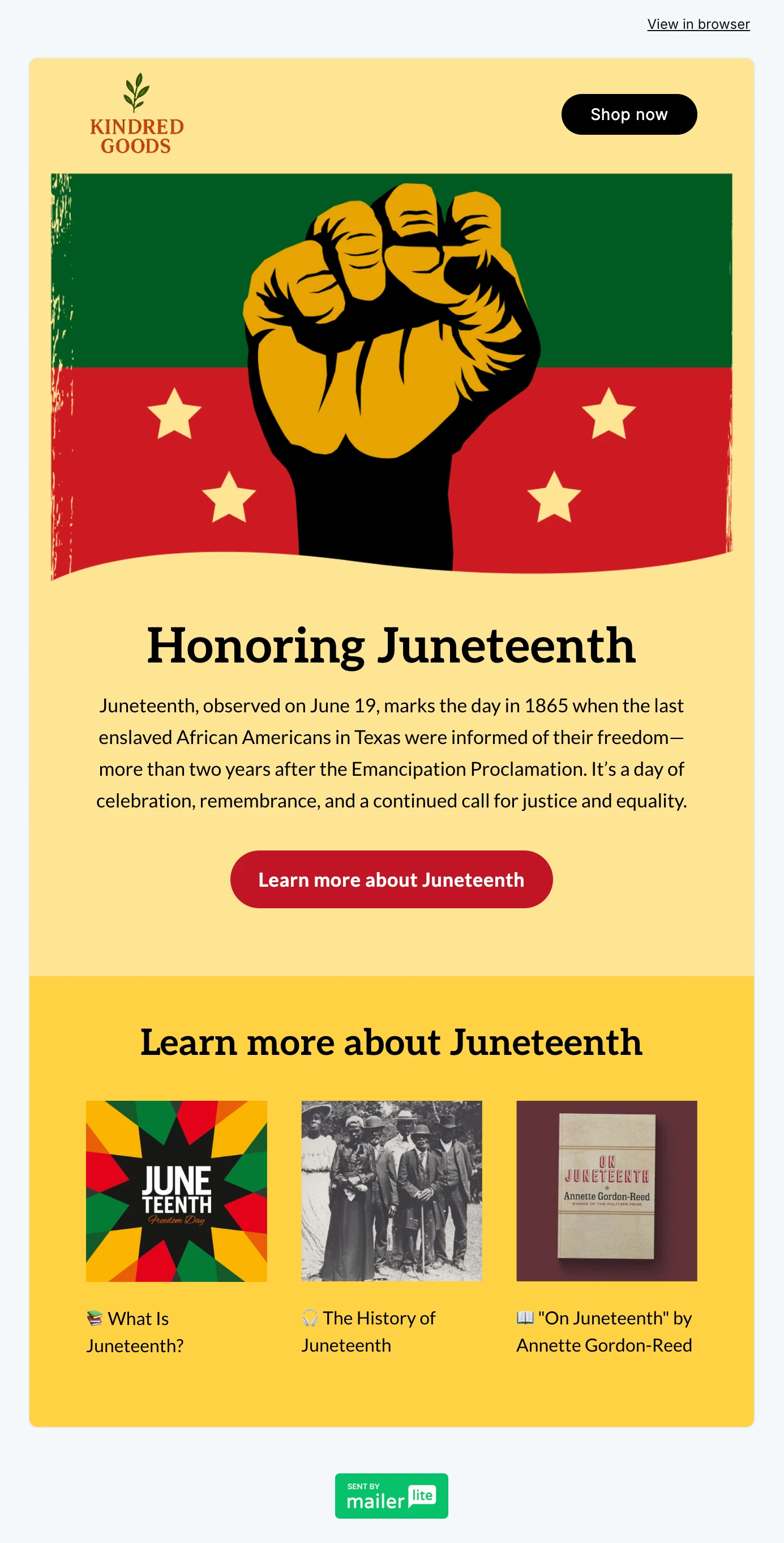 Juneteenth email with learning resources