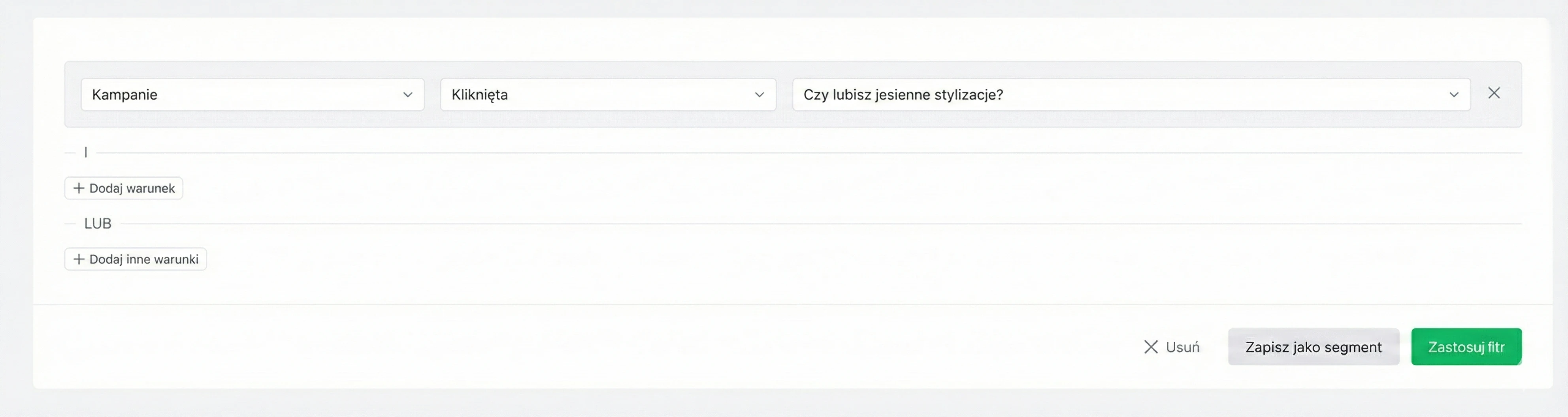 Screenshot prezentujący opcje filtrowania subskrybentów w MailerLite