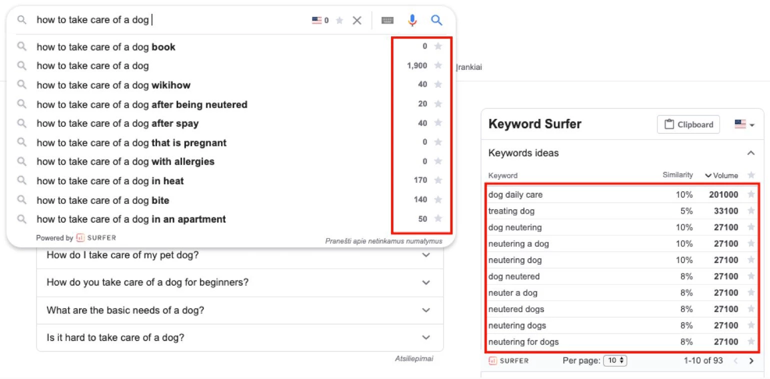 keyword surfer chrome extension example