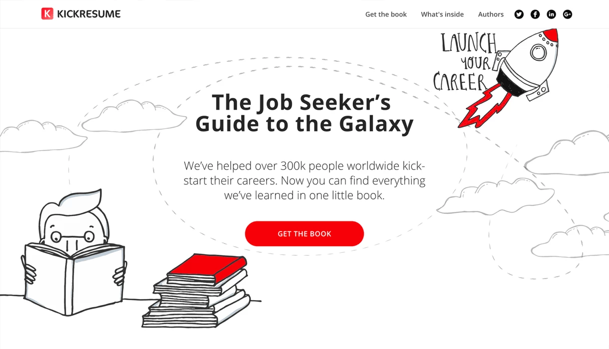 kickresume minimalist landing page job seeker guide